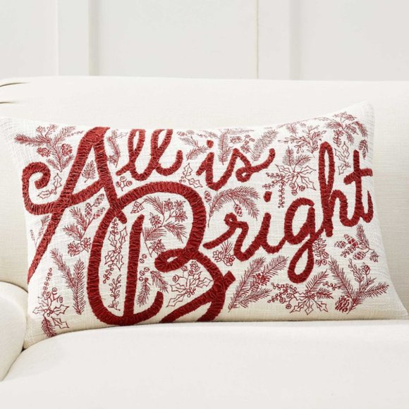 Pottery Barn All is Bright Embroidered Lumbar Throw Pillow Cover - Picture 1 of 14